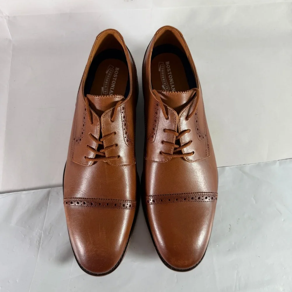 Bostonian Lamont Cap Mens 9.5 M Tan Leather Oxford Brogue Dress Shoes New